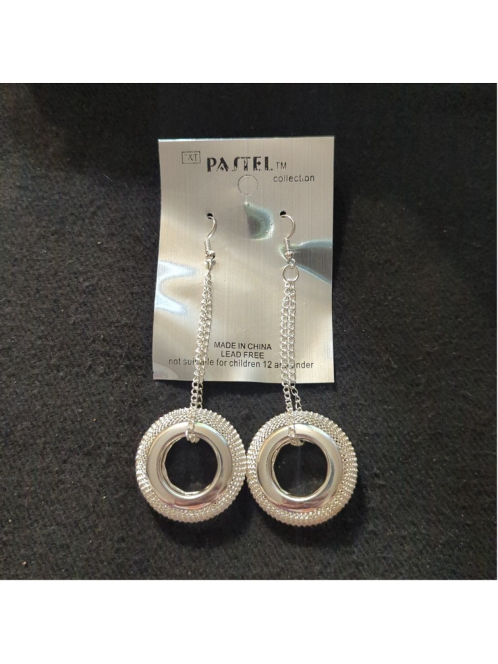 Silver Tone Mesh Hoop Chain Dangle Drop Statement Earrings